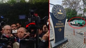 Ümit Özdağ İçişleri Bakanlığı'na girmeye çalışırken, Hayvan Durum İzleme aracı kapının önünde bekletildi